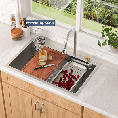 30 Kitchen Sink Drop In with Faucet - Lordear 30x19 Inch Waterfall Kitchen Sinks Topmount Stainless Steel 16 Gauge Single Bowl Workstation Kitchen Sink With Faucet Combo