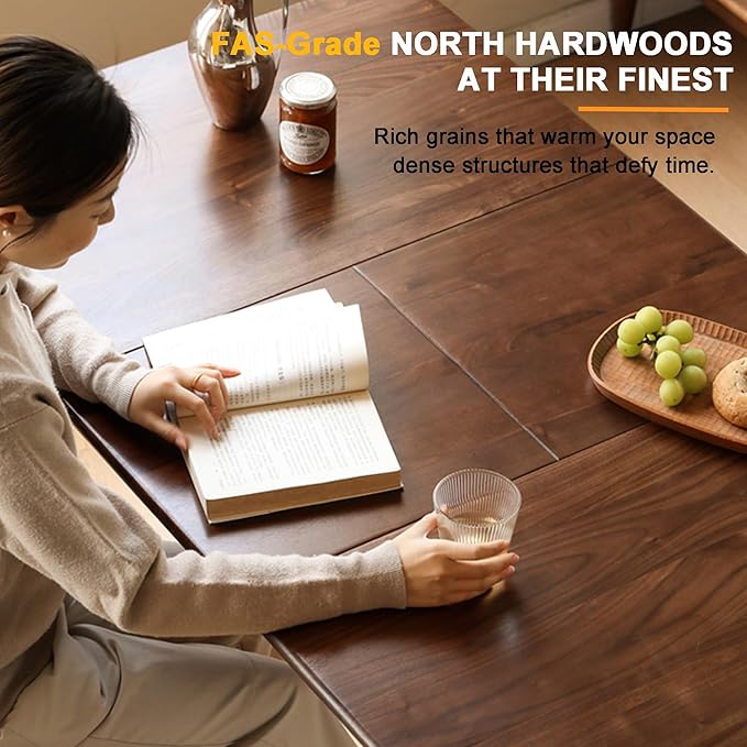 Solid Oak Extendable Dining Table for 4-6 People, 47.2 to 63 Inch, Seamless Expansion, Diagonal Legs, Farmhouse Kitchen Table for Small Spaces (Walnut)