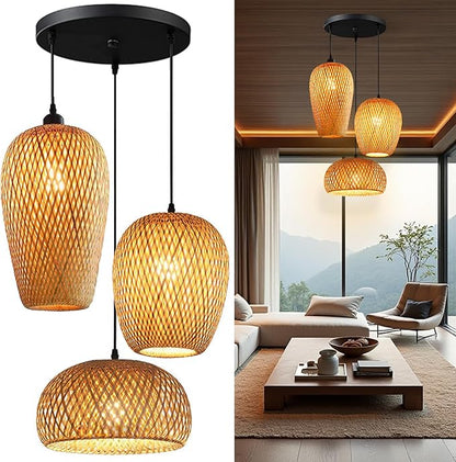 GWY Bamboo Lantern Pendant Lamp, Retro Japanese Style E27 Chandelier Hanging Light Ceiling Lighting Fixture for Living Room Bedroom Restaurant Cafe Teahouse Bar Dining Room Club