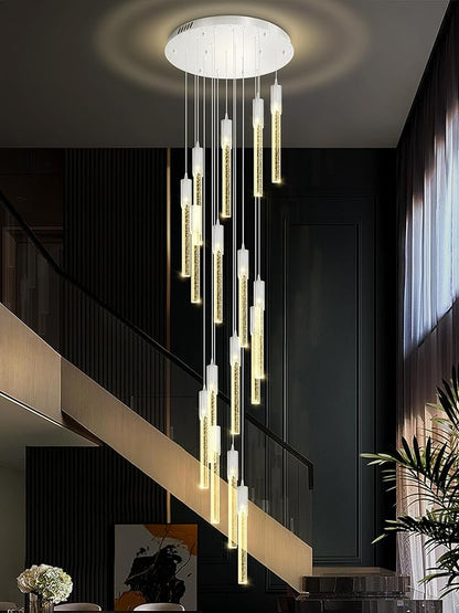 Flashing God 137'' Large Crystal Chandeliers for High Ceiling 16-Lights Stairway Chandelier Modern Sliver Chandelier Crystal Pendant Ceiling Light for Living Room Foyer Entrance ﻿