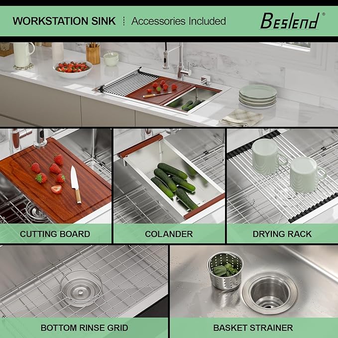 30 Drop In Kitchen Sink - Beslend 30x22 Inch Single Bowl Workstation Sinks Stainless Steel Top Mount Sink 16 Gauge Handmade Topmount Kitchen Basin with Accessories