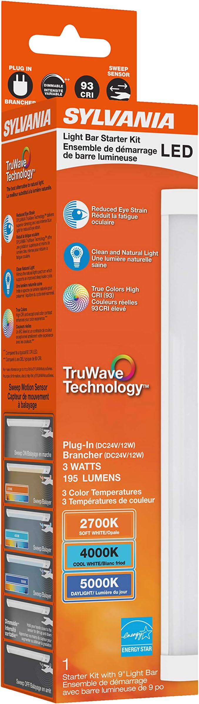 Sylvania TruWave Natural Series 3-Way Selectable 9" LED Under Cabinet Light Starter Kit, Soft / Cool / Daylight, Plug-in Adapter - 1 Pack