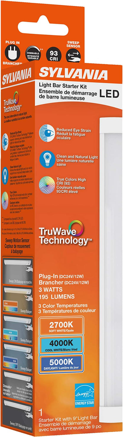 Sylvania TruWave Natural Series 3-Way Selectable 9" LED Under Cabinet Light Starter Kit, Soft / Cool / Daylight, Plug-in Adapter - 1 Pack