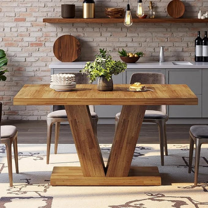 Oigavfd 47 Inch Dining Table, Rectangular Kitchen Table for 4 with Heavy Duty Pedestal Base, Modern Farmhouse Wood Dining Table for Dining Room, Kitchen, and Small Space (Walnut Brown)