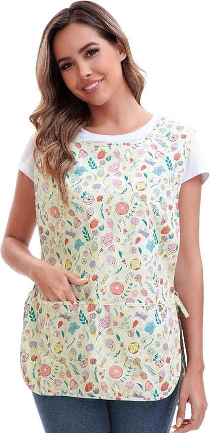 Nanxson Women Cobbler Apron Smock Cotton Printed Apron with 2 Patch Pockets and Side Ties for Work Chef Kitchen Housework