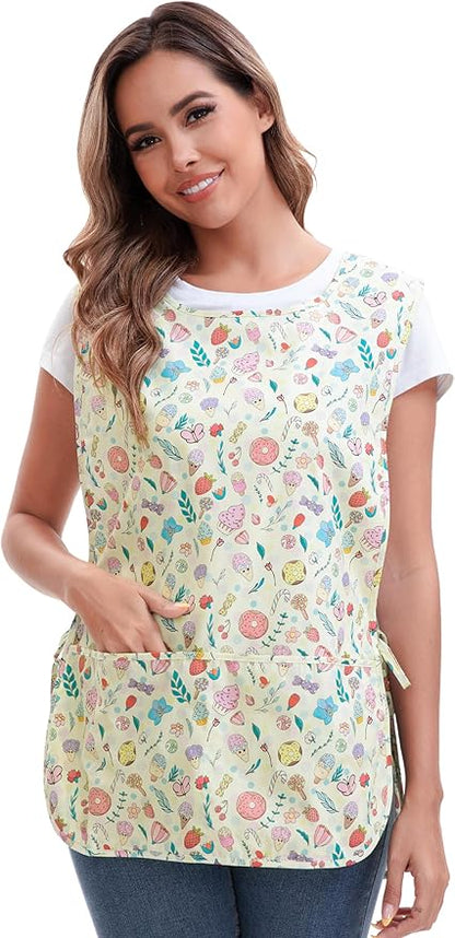 Nanxson Women Cobbler Apron Smock Cotton Printed Apron with 2 Patch Pockets and Side Ties for Work Chef Kitchen Housework