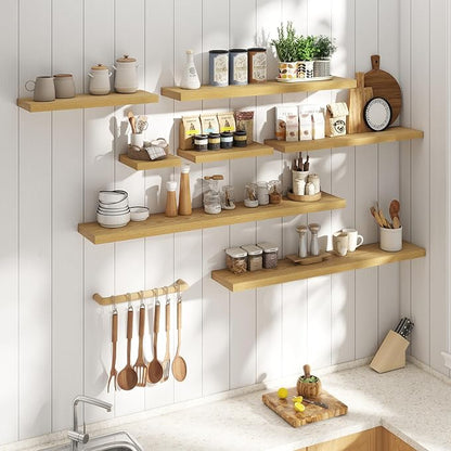 24 Inch Floating Shelves for Wall Set of 2, 8"D Wood Grain Bathroom Shelves with Invisible Brackets, Easy Install Engineered Wood Storage Shelves for Kitchen, Living Room, Bedroom, Oak Finish