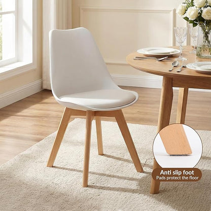 Dining Chairs Set of 8, Modern Upholstered Dining Room Chairs with PU Leather Padded Seat, Armless Kitchen Chairs with Curved Backrest and Solid Wood Legs for Dining Room, Kitchen, Apartment, White