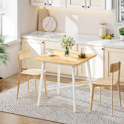 HOOBRO Bamboo Dining Table, Square Dining Table for 2, 27.6" Kitchen Table for Small Space, Writing Table, Easy to Assemble, for Dining Room, Living Room, Office, Kitchen, Natural and White YW70CZ01G1