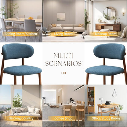 Kitchen Dining Chairs Set of 6 Modern Soft Linen Farmhouse Dining Room Chair, Blue/Walnut