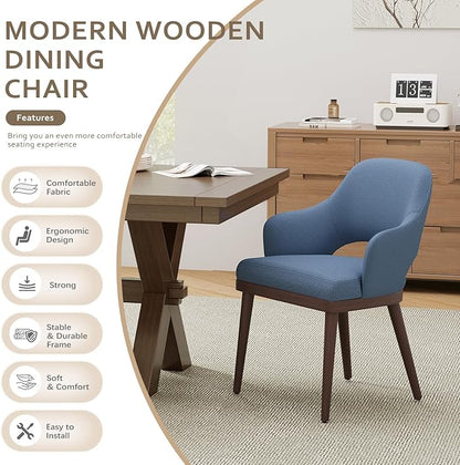 MALOL Wooden Dining Chairs Set of 6, Modern Fabric Upholstered Dining Room Chair, Kitchen Side Chairs, Farmhouse Dinner Chair with Open Back for Kitchen, Blue