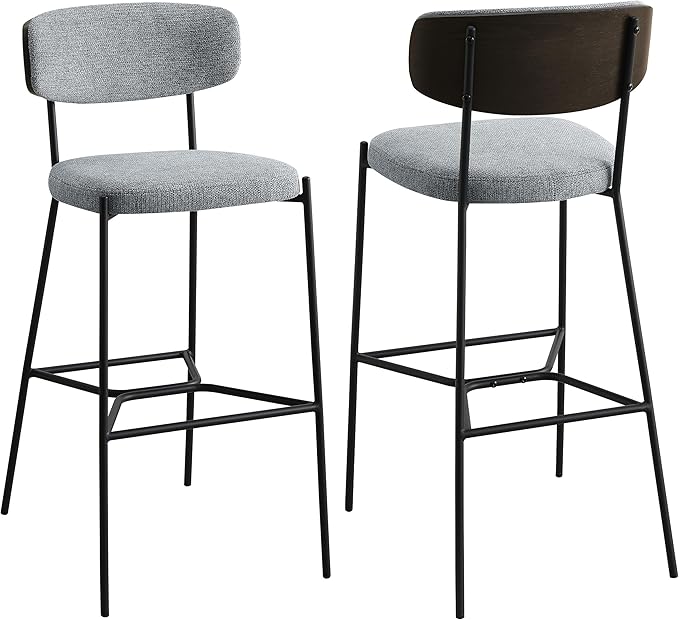 Coaster Home Furnishings - Elison - Set of 2 Pub Height Bar Stools with Foam Cushioned Seat and Geometric Detail Footrest - Mid-Century Modern - Dining Room & Kitchen - Gray & Black - 182647
