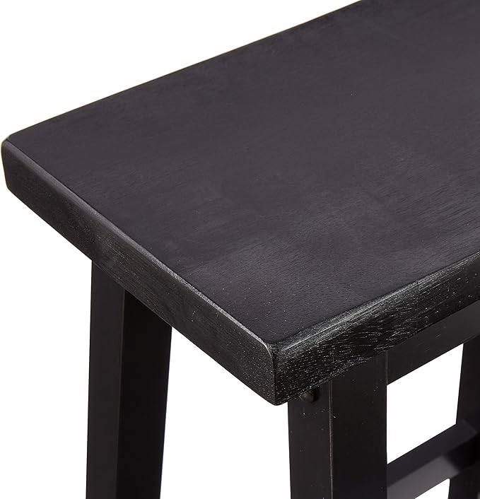 Amazon Basics Solid Wood Saddle-Seat Counter Height Bar Stools for Kitchen Island with Footrest, 24-Inch Height, Black, Set of 2