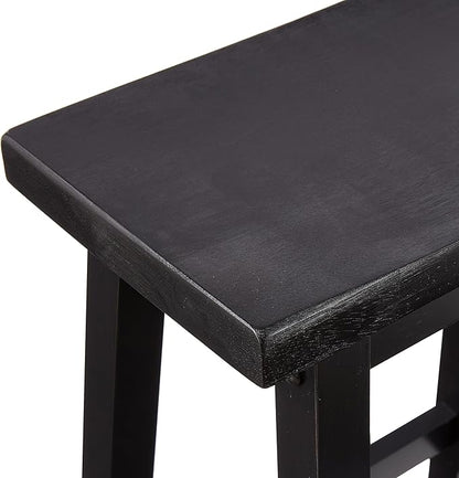 Amazon Basics Solid Wood Saddle-Seat Counter Height Bar Stools for Kitchen Island and Home Bar with Footrest, 29-Inch Height, Black, Set of 2