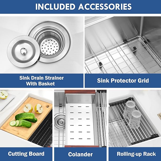 32 Inch Undermount Kitchen Sink,16 Gauge 304 Stainless Steel Kitchen Sink Single Bowl, 32"x19"x10" Undermount Sink Ledge Workstation Sinks With All Accessories, Large and Deep Sink