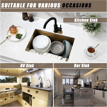 Gold Undermount Kitchen Sink, 22x16 Gold Kitchen Sink Undermount Utility Sinks Stainless Steel 18 Gauge Single Bowl Wet Bar Sinks with Basket Strainer