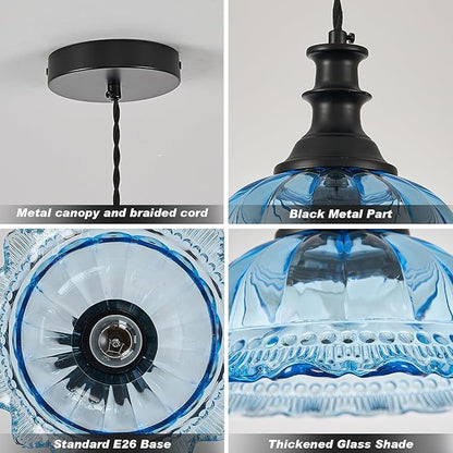 HDDFL Blue Glass Pendant Lights Modern Pendant Lighting Fixtures 11.8 in Hanging Lamp for Kitchen Island Bedroom Dining Room Coffee Shop Hallway Hotel Living Room