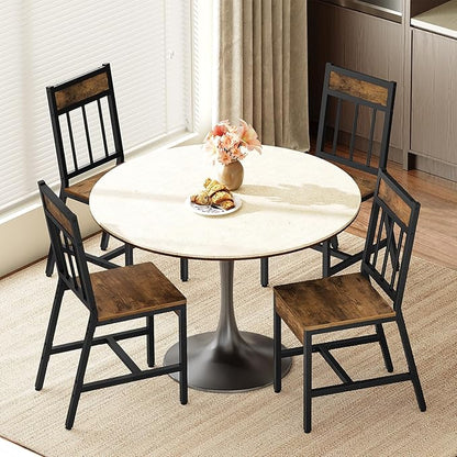 YATINEY Dining Chairs Set of 2, Industrial Kitchen Chairs with Metal Frame, Slanted Back, Wooden Dining Chair Set, for Kitchen, Living Room, Rustic Brown and Black CY03L2BR