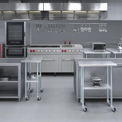 Stainless Steel Work Table with Wheels | NSF Kitchen Island Food Prep | Laundry Garage Utility Bench (Table + Wheels, 30" Long x 18" Deep)