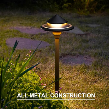 GOODSMANN Low Voltage Landscape Lighting 8PK LED Path Lights Oil Rubbed Bronze 4W 32 Lumen Hardwired 2 Tier Pagoda Landscape Pathway Lights 3000K Warm White Metal Stakes Cable Connectors