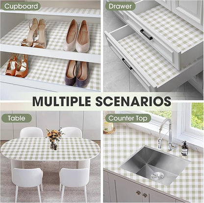 Drawer and Shelf Liner, Non-Slip Kitchen Cabinet Liners Non-Adhesive Thick Strong Grip Waterproof Washable Mats Protect Dresser Shelves Cupboard Bathroom Cabinets, Yellow Plaid, 12 in X 20 FT