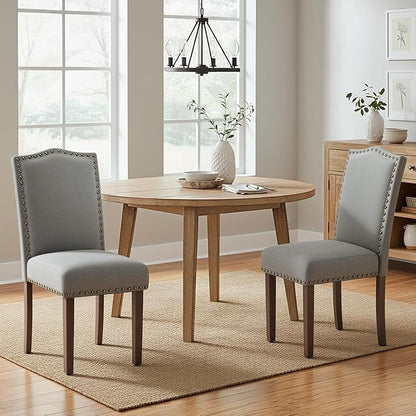 COLAMY Grey Upholstered Parsons Dining Chairs Set of 4,Comfortable Foam Seat, Classic Nailhead Trim, Solid Wood Legs, Stable & Easy to Assemble for Dining Room, Kitchen, Living Room & Café