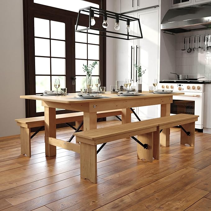 Flash Furniture HERCULES 7' x 40" Rectangular Antique Rustic Solid Pine Folding Farm Table, Light Natural