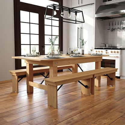 Flash Furniture HERCULES 7' x 40" Rectangular Antique Rustic Solid Pine Folding Farm Table, Light Natural