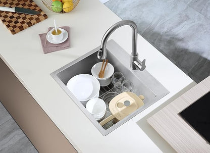 MENATT 22x18 Inch Drop in Kitchen Sink, 304 Stainless Steel Single Bowl with Bottom Grid Mat, Sound Proof & Anti-Condensation Coating, X-Shape Fast Drain, Deep 9" Basin for Compact Kitchen, Bar, RV