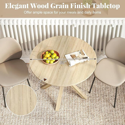Giantex 36" Round Dining Table for 4, Farmhouse Kitchen Table with Rubber Wood Legs, Adjustable Foot Pads, Dining Room Tables for Dinette, Small Space, Dinner, Living Room, Restaurant, Oak
