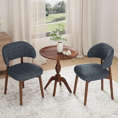 MALOL Wooden Dining Chairs Set of 2, Modern Upholstered Dining Room Chair, Fabric Kitchen Side Chairs with Curved Open Back for Living Room/Restaurant/Cafe, Dark Blue
