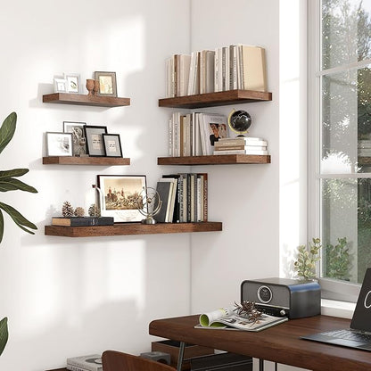 Heimlove 36 Inch Floating Shelves for Wall,10 Deep Brown Wood Shelves with Invisible Brackets,Wall Mounted Storage & Display Shelves for Bedroom,Living Room,Kitchen,Office