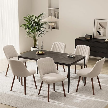 MALOL Upholstered Dining Chairs Set of 6, Modern Fabric Kitchen Chairs with Back, Wood Legs for Kitchen Dining Room Restaurant, Camel