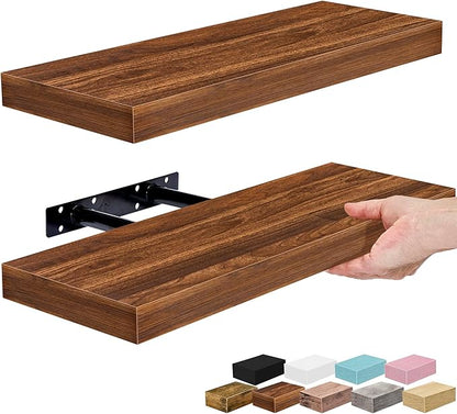 Sorbus Floating Shelves for Wall – 16 Inch Floating Shelf for Kitchen, Bedroom, Living Room, Bathroom, Home & Wall Decor - Mounted Bathroom Shelves with Invisible Brackets (Walnut, 2 Pack)