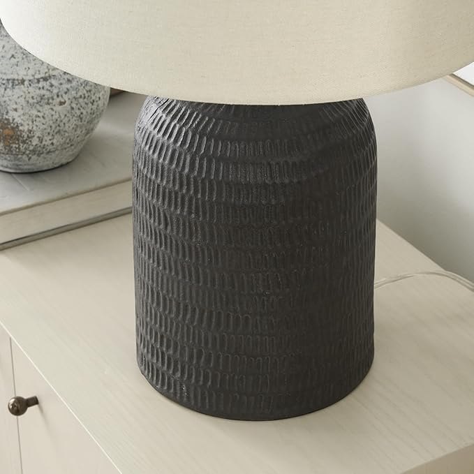 Nourison Home 24" Black ModernFarmhouse Honeycomb Textured Table Lamp for Bedside Table, Living Room, Dining, Entryway