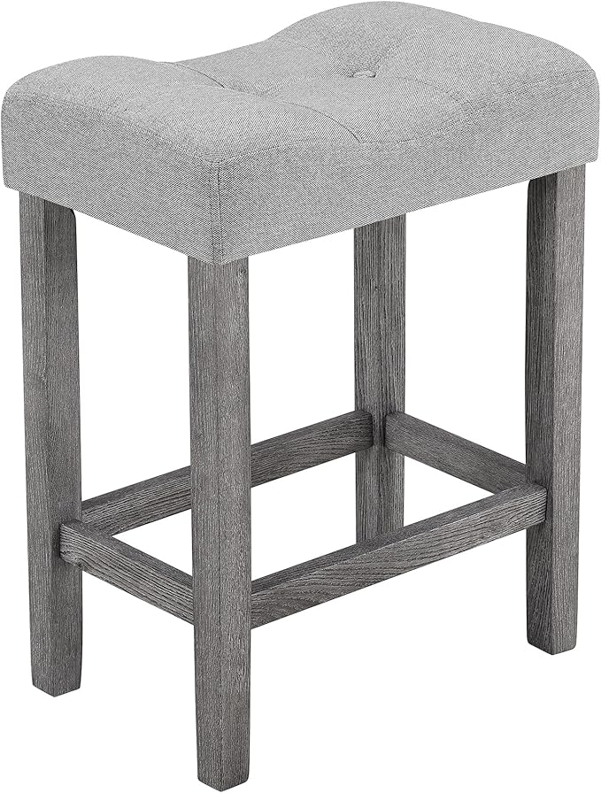 Ball & Cast 5 Piece Wooden Dining Table and Chairs Set for 4, 24" H Tufted Counter Stools with 34.2" Square Bar-Table, Industrial Breakfast Table with 4 Padded-Stool for Kitchen Island Playroom, Gray