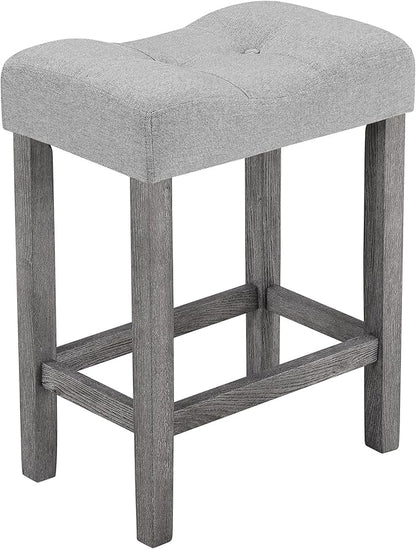 Ball & Cast 5 Piece Wooden Dining Table and Chairs Set for 4, 24" H Tufted Counter Stools with 34.2" Square Bar-Table, Industrial Breakfast Table with 4 Padded-Stool for Kitchen Island Playroom, Gray