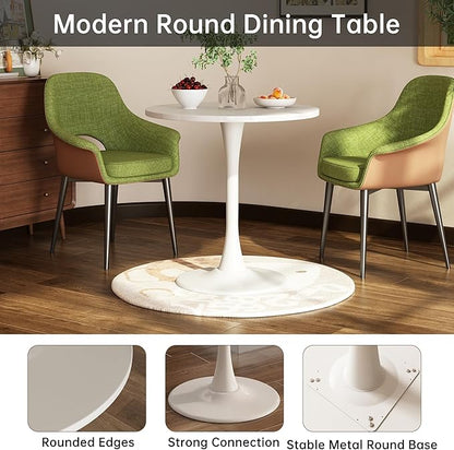 Round Dining Table 24" Circle Tulip Table with Wood Thickened Tabletop & Sturdy Metal Pedestal Mid Century Modern Leisure Bistro Kitchen Tables 2 People Small Places Living Room Cafe,White