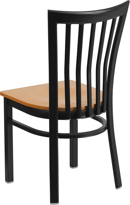 Flash Furniture 2 Pk. HERCULES Series Black School House Back Metal Restaurant Chair - Natural Wood Seat