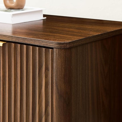 Ball & Cast 67" Modern Fluted Sideboard Buffet Cabinet with Storage,Curved Design Kitchen Coffee Bar Cabinet with 6 Doors & Shelves,Wood Credenza Cabinets Media Console for Living Room,Walnut