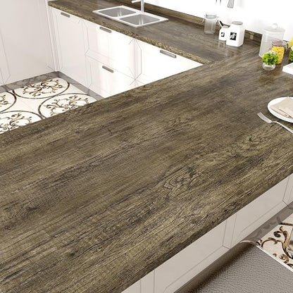 WESTICK Brown Wood Peel and Stick Countertop Wallpaper Waterproof Wood Contact Paper 15.8" x 196" Self Adhesive Removable Wooden Grain Vinyl Wrap for Dining Tables Kitchen Cabinets Bathroom Sink