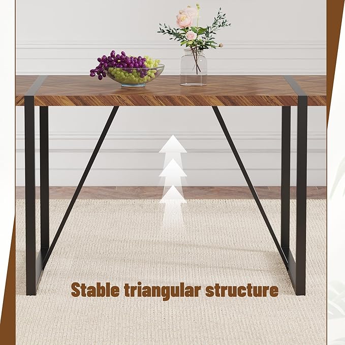 55" Extendable Island Table, Rustic Dining Table with Metal Frame, Mid Century Dining Table for Kitchen Dining Living Room, Black,Brown