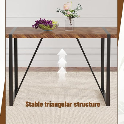 55" Extendable Island Table, Rustic Dining Table with Metal Frame, Mid Century Dining Table for Kitchen Dining Living Room, Black,Brown