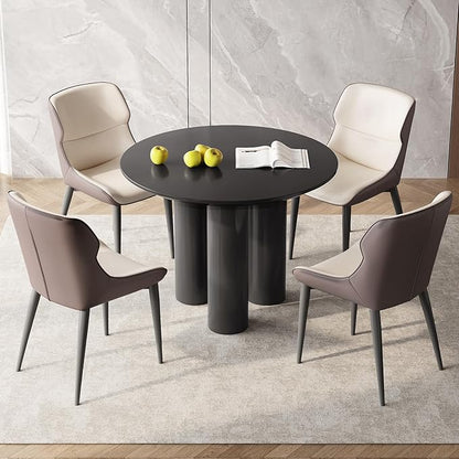 Miuuod 5 Pieces 39.37" Black Round Dining Table and 4 Upholstered Chairs for 4-6 Person, MDF Table-top, Light Velvet Chairs with Black Metal Leg for Kitchen, Reception Room,Round Coffee Table Set