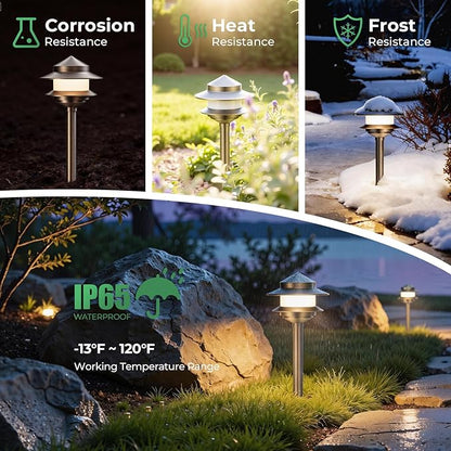 Gardencoin Pagoda Solid Brass Low Voltage Landscape Pathway Lights, 12V LED Heavy Duty Path Lighting Outdoor Wired, Waterproof Antique Bronze Walkway Lights with G4 Bulb, 1 Pack