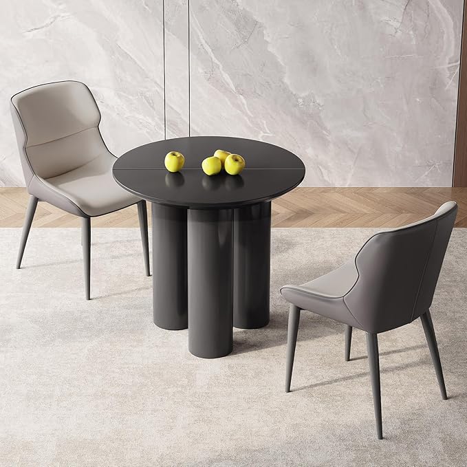 Miuuod 29.92 Black Round Dining Table with 2 Chairs, Coffee Table Set for 1-4 People, Leisure Side Table for Balcony,Center Sofa Table for Lunch Time,Small Desk
