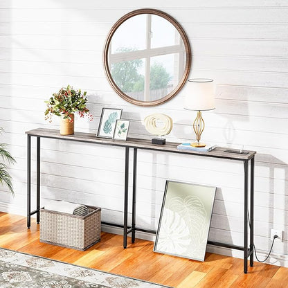HOOBRO 70.9" Narrow Console Table with Charging Station, 5.9" Slim Sofa Table Behind Couch, 2 AC Outlets & USB-C Ports, Long Entryway Tables for Small Spaces, Livingroom, Greige BG185UXG01G1