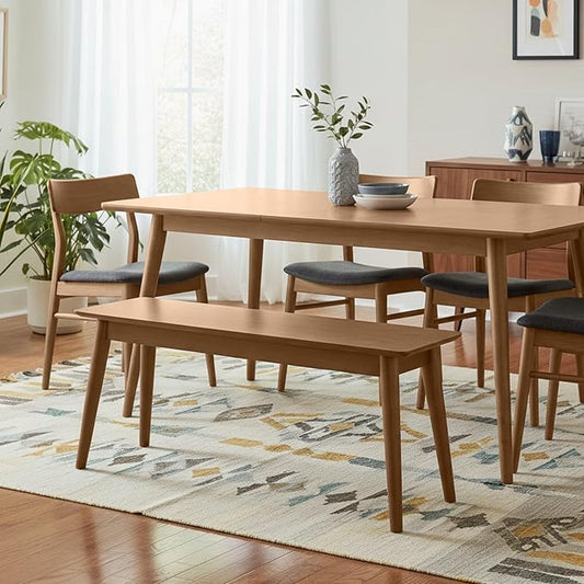 Alaterre Furniture Calais Dining – Mid Century Modern 46-Inch Solid Wood Dining Bench – Entryway Bench with Minimalist Design for Entryway, Dining Room, Kitchen, or Bedroom (Warm Pecan Finish)