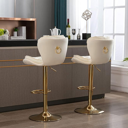 Rhomtree 24-33 Inch Swivel Bar Stools, Adjustable Counter Height Barstools, Velvet Back and Golden Footrest, Bar Chairs for Kitchen Island, Cafe, Bar, Bar Counter, Dining Room, Coffee(Cream Set of 2)