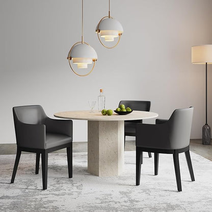 Manhattan Comfort Gansevoort Modern Faux Leather Dining Chair with Arms, Leatherette Upholstery on Solid Beech Wood Frame, Accent Furniture for Kitchen Table or Office, Set of 2, Pebble Grey